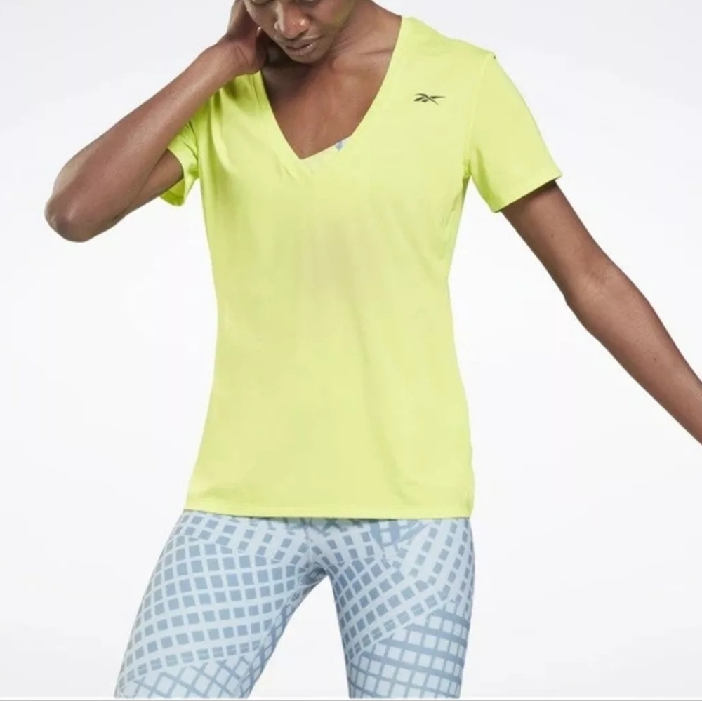 Reebok Womens Activchill V-Back Basic T-Shirt - Yellow / Lime Green